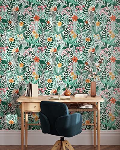Coloritto Green Scandinavian Wallpaper | Removable Self Adhesive Botanical Wallpaper | Floral Peel and Stick Wallpaper (Sample 12 W x 8 H)