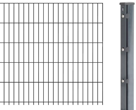 Alberts 645717 Doppelstabmattenzaun als Zaun-Komplettset | verschiedene Längen und Höhen | anthrazit | Höhe 203 cm | Länge 2,5 m