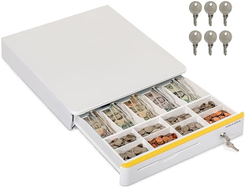 Kassenschublade für (POS) Point of Sale System mit runder Ecke vorne 40,6 cm (16 Zoll), herausnehmbares Münzfach, 5 Scheine 8 Münzen, 24 V RJ11/12 Schlüsselschloss Mediensteckplatz, Geldschublade für