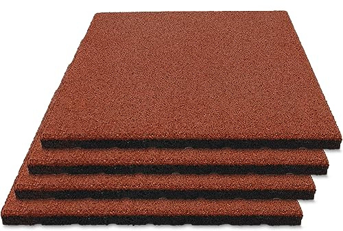 Fallschutzmatte CAPTURA - für außen und innen geeignet - 50x50 cm Größe - stoßdämpfend und rutschhemmend - Drainage an der Unterseite - Stärke 55 mm / 1,75m Fallhöhe - Rot 4 Stück