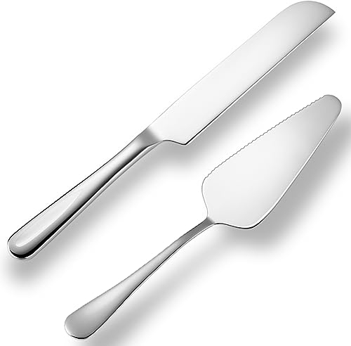 tiokin Hochzeitstorte Messer und Server Set Silber, Edelstahl Kuchen schneiden Set für Hochzeit, 2Pcs enthalten Kuchenschneider und Kuchen Server für Geburtstag, Parteien und Jubiläum