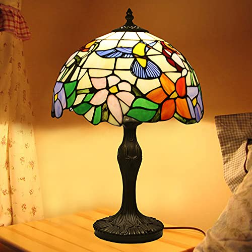 AIBOTY Banker-Lampe, Tiffany-Lampe, Buntglaslampe, Victoria-Schlafzimmer-Wohnzimmer-Tisch-Akzent-Nachtlampe, Vogel Blume Blattschirm Büro Schreibtischlampe, Sockel Aus Antiker Legierung,H