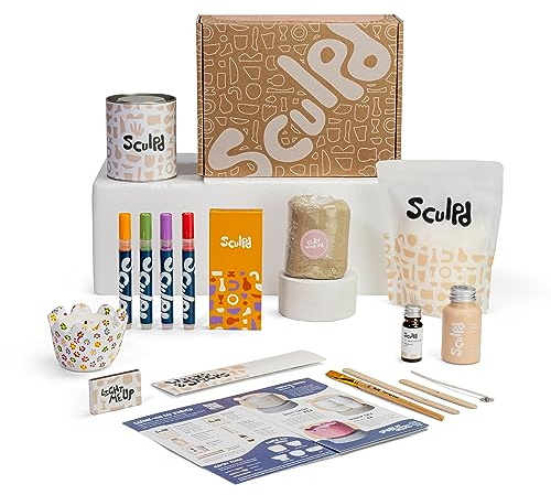 Sculpd Kerzenherstellung Töpfer-Set mit lufttrocknendem Ton und Acrylfarbstift, Anfänger-Kerzen-Starter-Kit für Erwachsene mit ungiftigem Öko-Sojawachs, duftendem Duftöl, Kerzenlack, Werkzeugen und