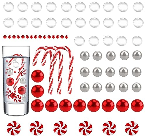 PEUTIER 54pcs Christmas Vase Filler, Christmas Vase Filler Beads Floating Vase Filler Christmas Candy Cane Christmas Vase Filler Pearl with 6000pcs Water Gel Beads for Home Dinning Table Decorations
