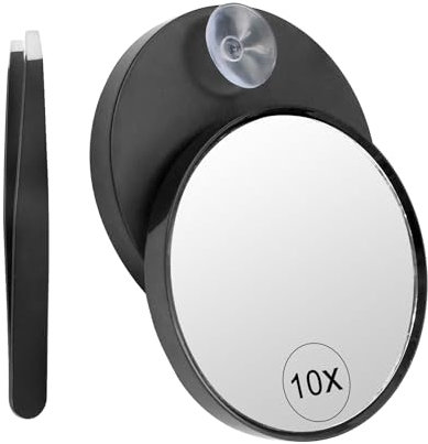 Gebrazy Espejo De Maquillaje 10X, Lupa con Ventosa Y Pinzas De Acero Inoxidable, Lupa De Viaje Pequeña para Maquillaje, Afeitado, Uso De Lentes De Contacto, Etc.