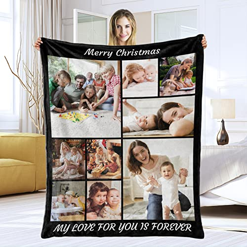 Personalisierte Decke mit Textfotos, individuelles Sublimationsfoto mit 9 Paneelen, lustige Geschenke für Weihnachten, Freund, Vater, Mutter, Freunde, Neujahr, Geburtstag