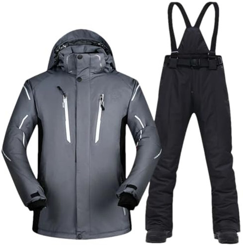 Adhdyuud Herren Warm Verdicken Skianzug Winter Schnee Anzüge Skifahren Und Snowboarden Jacken + Hosen, Schwarzgrau, M