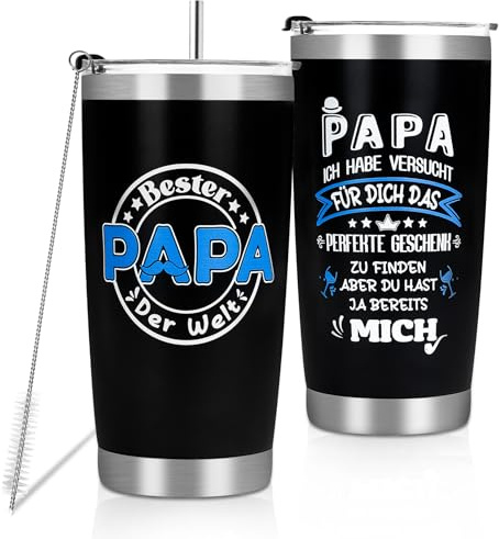 Geburtstagsgeschenk für Papa von Tochter Sohn,Bester Papa der Welt Thermobecher zum Geburtstagsgeschenke, Weihnachten, Vatertagsgeschenk Männertag Geschenkideen, Thermobecher Kaffee to go 600ml
