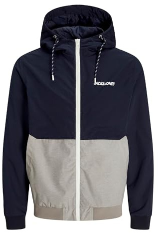 JACK&JONES PLUS herr JJERUSH bomberjacka med huva NOOS PLS bomberjacka, himmelscaptain/detalj: vit/ljusgrå melange blockering, 4XL, Sky Captain/Detaljer: vit/ljusgrå melange blockering, 4XL