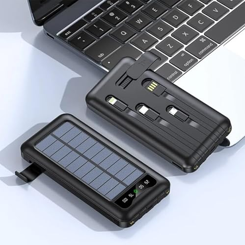 Power Bank 20000 mAh, batería Externa Solar de Carga rápida, Cargador portátil 4 Conectores USB, Micro USB, USB C, iPhone y Linterna, Compatible con Smartphone, iPad, tabletas