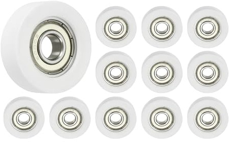 PATIKIL Nylon Runde Rolle 12 Pack 10x38x12mm Kugellager Führungsrolle Roller Runde Rolle Doppelt Metall Abgeschirmt Chromstahl Lager Weiß Silberfarben
