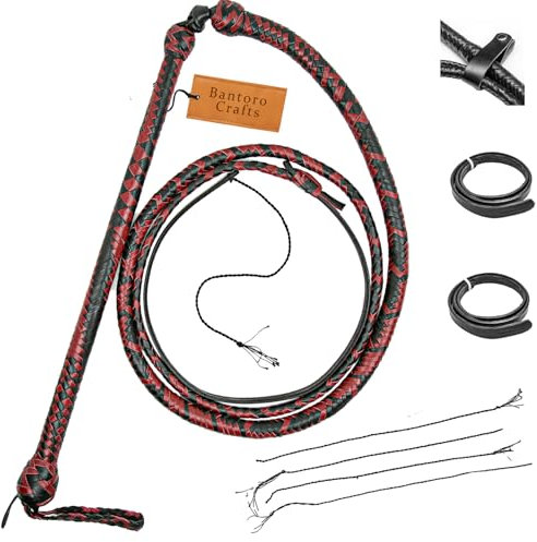 Rosso e Nero Frusta 12 trecce Fili Pelle Intrecciata Frusta in Vera Pelle Pancia in Pelle e Supporto in Pelle all'Interno Frusta Che schiocca Forte (6 Piedi (1,8 Metri))