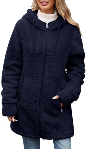 RITOSTA Fleece Sweatshirt Kvinnor Långa Huvtröjor Vinterkappa Elegant Varm Jacka Jacka Jacka Dragkedja Kappor Termisk Sweatshirt Långärmad Cardigan Hoodie, Marinblå, XXL