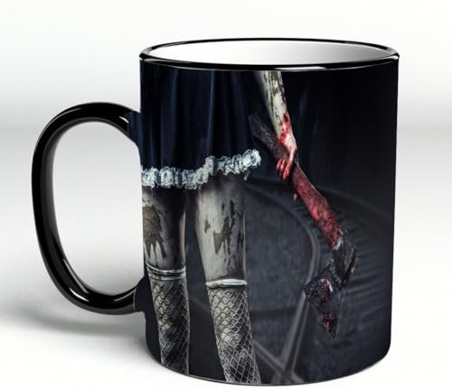 YOIUE Tasse aus Keramik - Große 11oz Tassen 330ml Kaffeetassen mit Henkel, 100% Handbemalt - Trinkgläser mit Griff - Weiß,Horror Make-up Frau