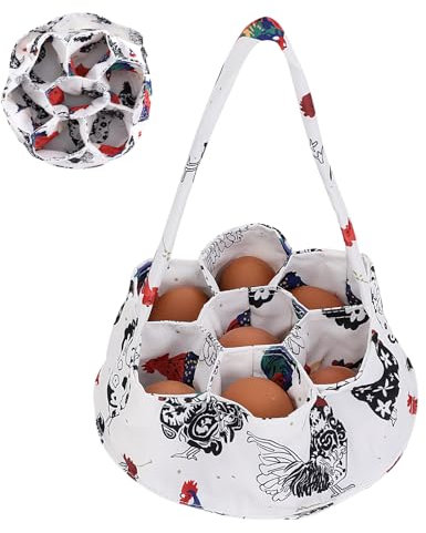 JJUNW 1 cestino per la raccolta di uova, porta uovo di gallina in fattoria con 7 sacchetti