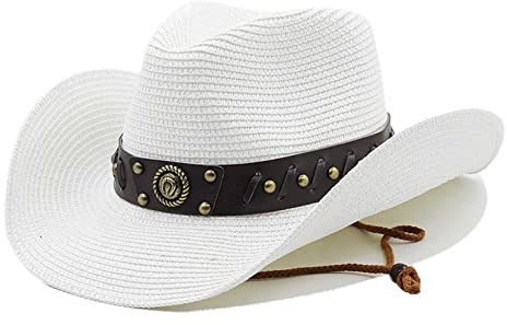 Cowboyhut Damen Herren Strohhut Westernhut Cowgirlhut Panamahüte Sommer Hut Sonnenhut Strandhut Fischerhut Faltbar Krempe Cowboy Hut mit Band