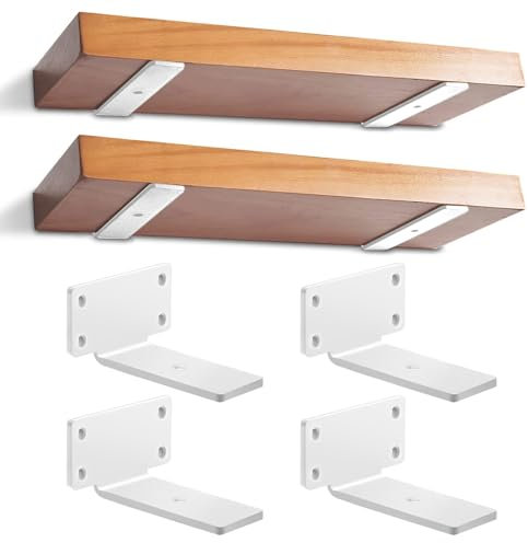 4 Stücke Schwerlast Schwimmende Regalhalterungen, 90 Grad Wandregal Halter, L-Form Rechtwinklige Eckhalterung mit Schraube und Ankern für Studierzimmer | Wohnzimmer | Büro | Küchen (12,5cm, Weiß)