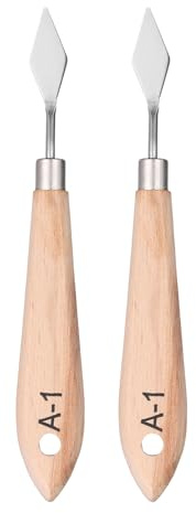 QUARKZMAN 2Pcs Espátulas para pintura de paleta de 6.3 con hoja de acero inoxidable y mango de madera con diseño de agujero para mezclar colores de óleo y acrílico