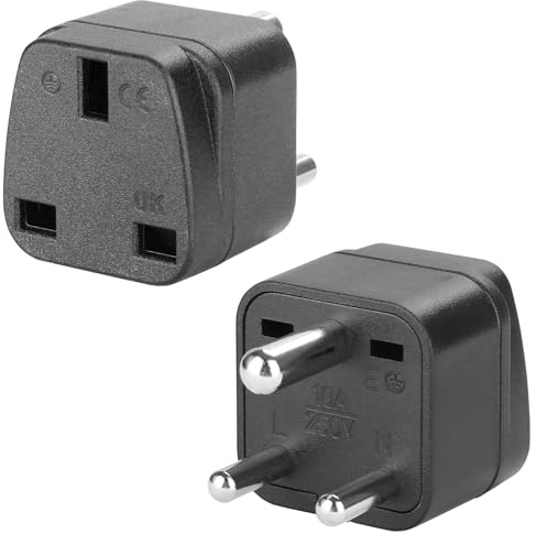 2 Pack UK to India Plug Adapter, Type D Plug Adapter, UK to Sri Lanka Travel Adapter, 250V/10A, Travel Adapter Suitable for Pakistan, Sri Lanka, Nepal (Black)