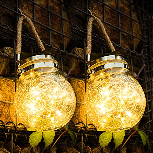 2 Stück Solarlampen für Außen hängend, 30 LEDs Solarlaterne für außen, Solarleuchten garten hängend, Solar Außenlaternen Warmweiß Dekoration für Außen, Party, Wand, Tisch, Hochzeit