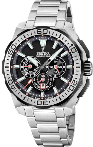 Festina Herrenuhr Analog aus Edelstahl 316l Silberfarben F20724/7 | Quarzwerk, Chronograph, Kalender, Widerstandsfähiges Mineralglas