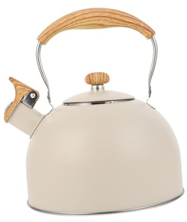 LIFKOME Bouilloire Sifflante 2,5 l Beige En Inox Résistant Haute Température Poignée Isolante Anti-brûlure Compatible Cuisinière Induction Gaz Usage Domestique