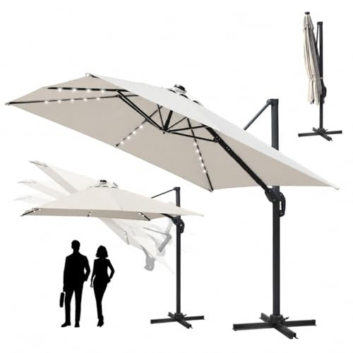ISOISL Sonnenschirm Ampelschirm 300 x 300 cm Sonnenschutz UV50+ Groß Gartenschirm 360° Drehbar und Kippbar,Terrassenschirm Aluminium für Garten orde Outdoor-Essbereich