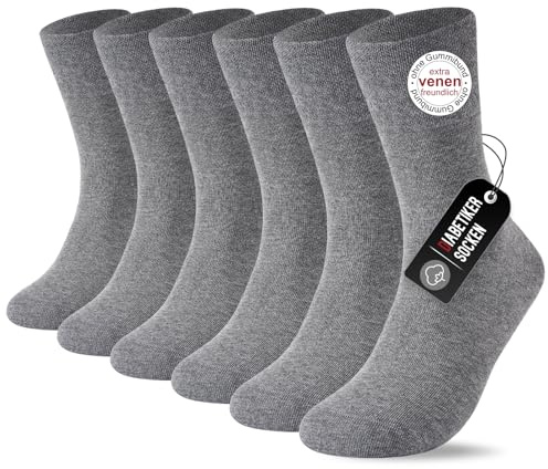 SockWaddles Diabetesstrumpor för Herr och Dam, 6-pack, 97 % Bomull, Utan Resår & Utan Söm, Grå, Storlek 43–46