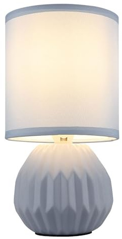 Tischlampe blau Keramik Nachttischlampe Tischleuchte Beistelllampe Wohnzimmerlampe Textil, 1x E14, DxH 12 x 23 cm