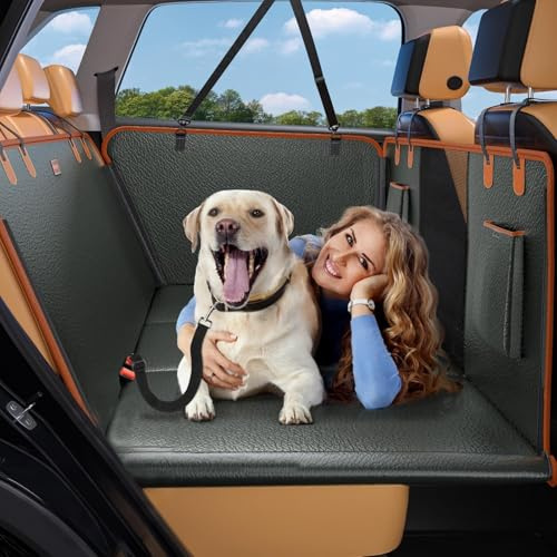 Peiaw Hundedecke Auto Rückbank mit Harter Unterseite,3-in-1 Sitzvergrößerung & Sitzbezüge & Hundegitter,Rücksitz mit Seitenschutz und Sichtfenster,Kratzfeste und Wasserabweisende Autodecke Hund
