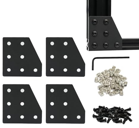 Iverntech 4 Sets 2040 Aluminiumprofil-Verbindungsplatte Eckverbinder L-förmig mit 7 Bohrungen für T/V-Slot 6mm Nut – inkl. 28 M5 T-Nuten + 28 M5 Schrauben + 1 Schraubenschlüssel (Schwarz)