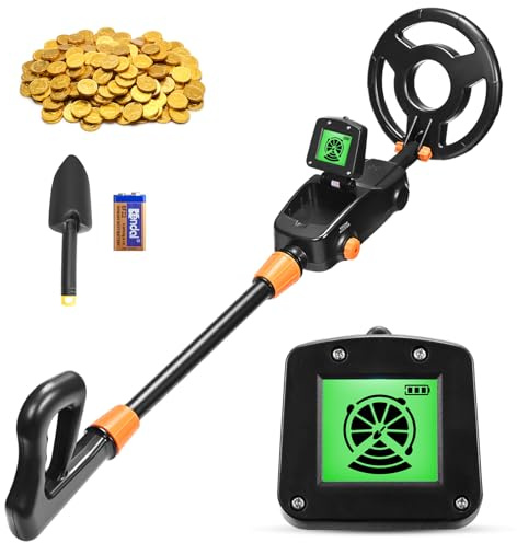 Metalldetektor für Kinder, Metalldetektor, leicht und wasserdicht, IP68, mit LCD-Display und Klanganzeige, hohe Präzision für Kinder, mit Schaufel für die Suche nach Metall