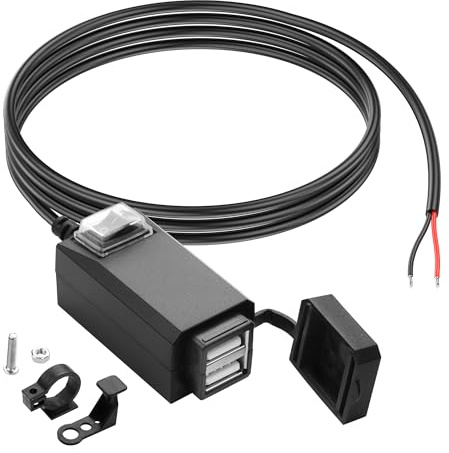 PNGKNYOCN Cargador USB para motocicleta, cargador USB dual de 3.1 A impermeable con interruptor para teléfono, tablet, GPS, etc. (1.2 m)
