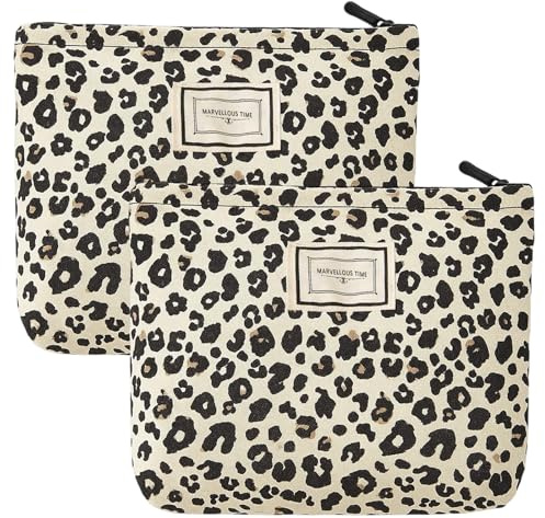 2 Stück Schminktasche Damen, Kosmetiktasche Set mit Leopardenmuster, Kulturbeutel für Reisen und Alltag, Make Up Bag für Frauen und Mädchen, 26 x 21 cm