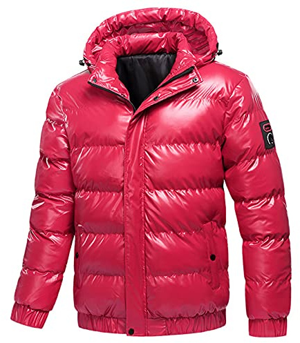 Giacca invernale impermeabile da uomo - Giacca invernale calda da uomo con cappuccio Parka invernale da uomo Giacca da neve con cappuccio Lucida Mantella a maniche lunghe con cerniera Parka invernale
