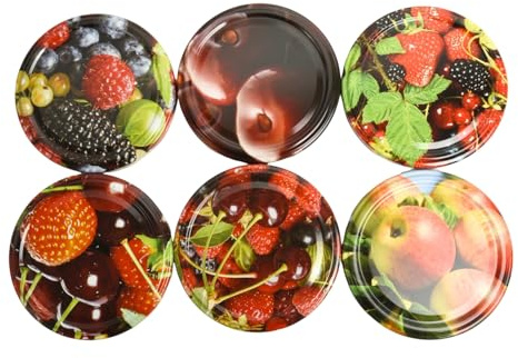 20xGlass Jar Lids Twist Off 82mm Metal Replacement Caps for Jam Honey Pickle Vegetables Fruits Plain Colors Metal Preserving Lid (Mixed Fruits - Berry)