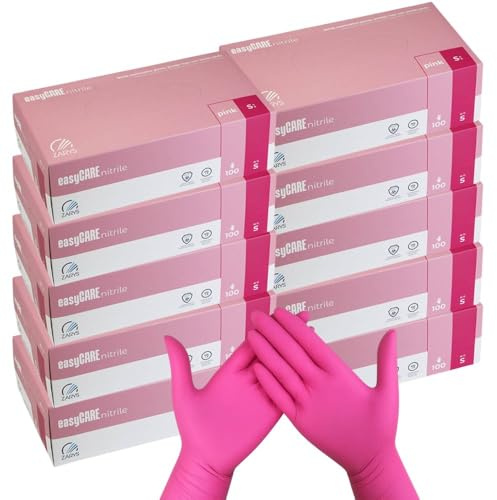 BEAUTIONA Guanti in nitrile senza polvere, set da 100 pezzi, colore rosa, usa e getta, taglia S, senza lattice, resistenti e delicati sulla pelle, taglie XS, S, M, L disponibili