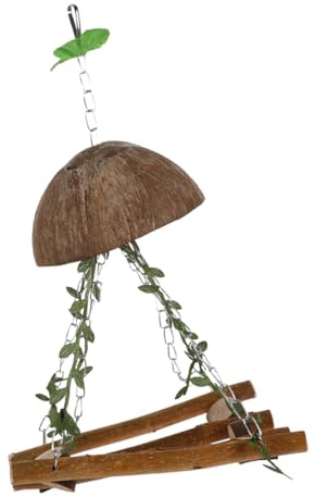 GLEAVI Vogelschaukel aus Natürlichem Holz Kleine Papageien Hängematte Holz Hängeständer für Wellensittiche Kauspielzeug mit Aufhängung Bewegung und Gleichgewicht Fördernd