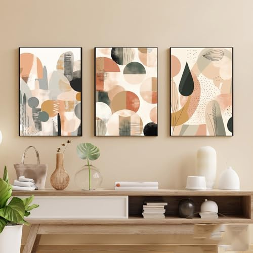 3 Imágenes Set-Póster de Arte Mural Abstracto Geométrico Estilo Boho Bloques de Color Estilo de Mediados de Siglo Impresión Lienzo Decoración Sala de Estar U Oficina-60*80cm=24*31 pulgadas(sin marco)