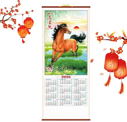 Kalender 2026, Monatsplaner Papier, 2026 Jahr des Pferdes Wandkalender, für Schule, Klassenzimmer, Familie, Schlafsaal, Zuhause, chinesisches Neujahr, Restaurantplanung