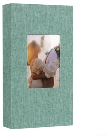 Album photo de 10 x 15 cm, 300 pochettes à enfiler en lin pour rangement de photos de mariage, de famille, livre photo souvenir à long terme avec pochettes en plastique transparent (vert foncé)