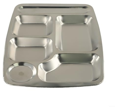 Jonikuper Unterteiltes Lunch-Tablett aus Edelstahl für Schule, Camping & Picknicks – rechteckiger Speiseteller mit 4/5/6 Fächern, spülmaschinenfest, Spiegel-Finish, (6 Fächer)
