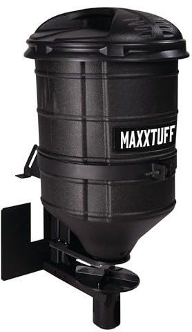 MAXXTUFF Spandiconcime ATV con cancello elettronico di Alimentazione - Tramoggia da 45,4 kg, Motore da 12 V, Controller Portatile a 6 impostazioni per Semi, fertilizzanti e Mais di Cervo, Supporto