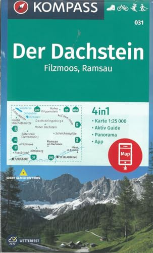 KOMPASS Wanderkarte 031 Der Dachstein, Ramsau, Filzmoos 1:25.000: 4in1 Wanderkarte mit Panorama und Aktiv Guide inklusive Karte zur offline Verwendung ... Fahrradfahren. Skitouren. Langlaufen.