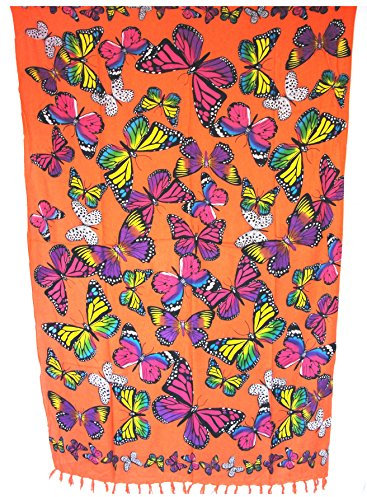 Sarong Pareo Schmetterlinge Orange große Auswahl schönste Farben/Wickelrock Strandtuch Sauna-Tuch Wickelkleid Schal Wickeltuch Bademode Freizeitmode Sommermode/aus 100% Viskose