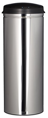 Relaxdays 10021224 Pattumiera 50 L Rotonda, Diametro 30 cm, Alta 80 cm, Coperchio con Sensore, Acciaio Inox, Argento-Nero, trasparente, plastica