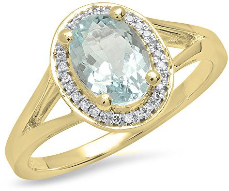 Dazzlingrock Collection 14 Karat 8 x 6 mm ovaler Edelstein & runder weißer Diamant Halo Braut-Verlobungsring, Gelbgold, Diamant, Aquamarin, Gold, Aquamarin, Diamant, Aquamarin, Gold, Aquamarin