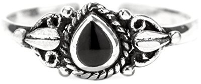 Windalf Vintage Zehenring MEDY 6 mm Schwarzer Onyxstein Bohemia Fußschmuck 925 Sterlingsilber