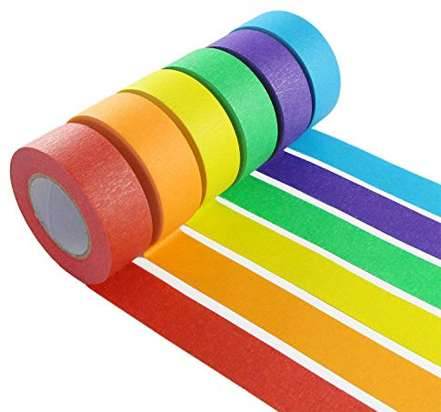 ZHONYEE 6 Rolls Coloured Masking Tape, 2.5cm x 22 Yards Decorative Writable Removable Coloured Tape for Arts & Crafts, Labeling or Coding Rainbow Masking Tape