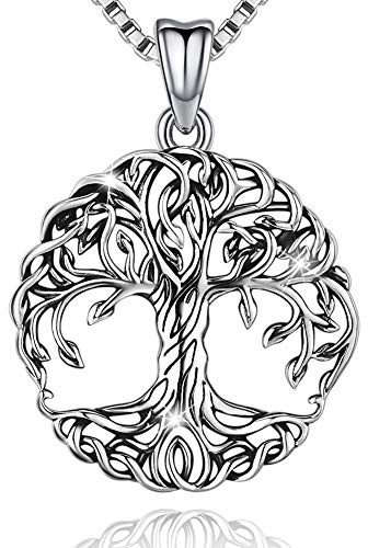 Friggem Collier en Argent Sterling 925, Pendentif Arbre de Vie Délicat Pour Femme Fille Avec Boîte-Cadeau, Chaîne 46cm